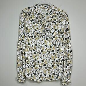 NWT Max Studio Floral Print Shirt Blouse Size XS Front Bow Ruffles